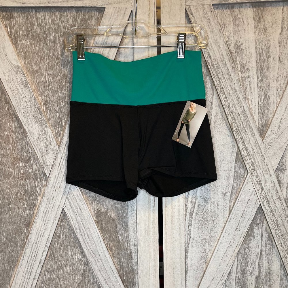 Youth Black and Green Spandex Dance Shorts